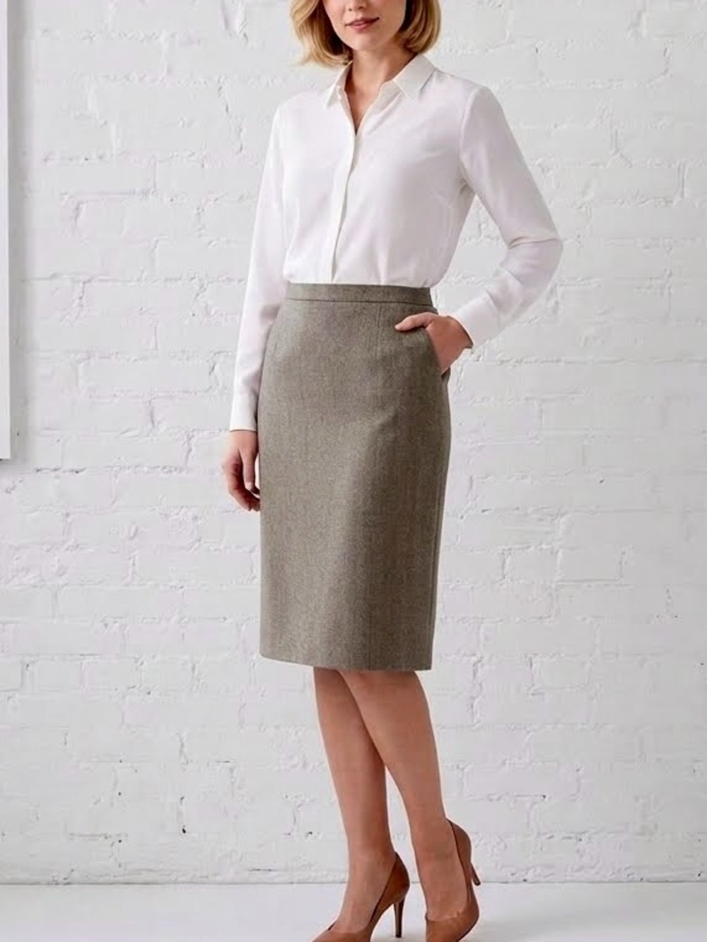 Boden Wool Blend Tweed Midi Skirt A-Line Capsule Professional Size 12L Long